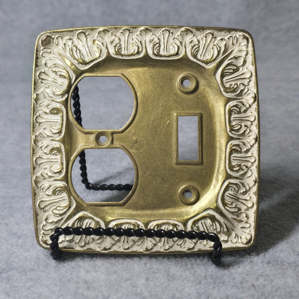 Vintage Kirsch Chateau BF146 Brass White Switch Outlet Wall Plate 1970s